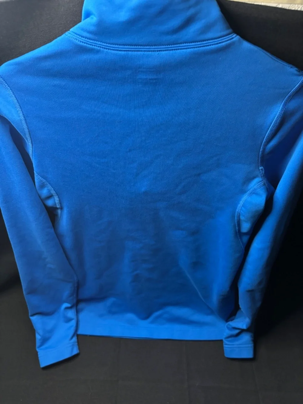 Nike Women's M Blue Fit Dry 1/4 Zip Fleece Pullover White Swoosh Long Sleeve